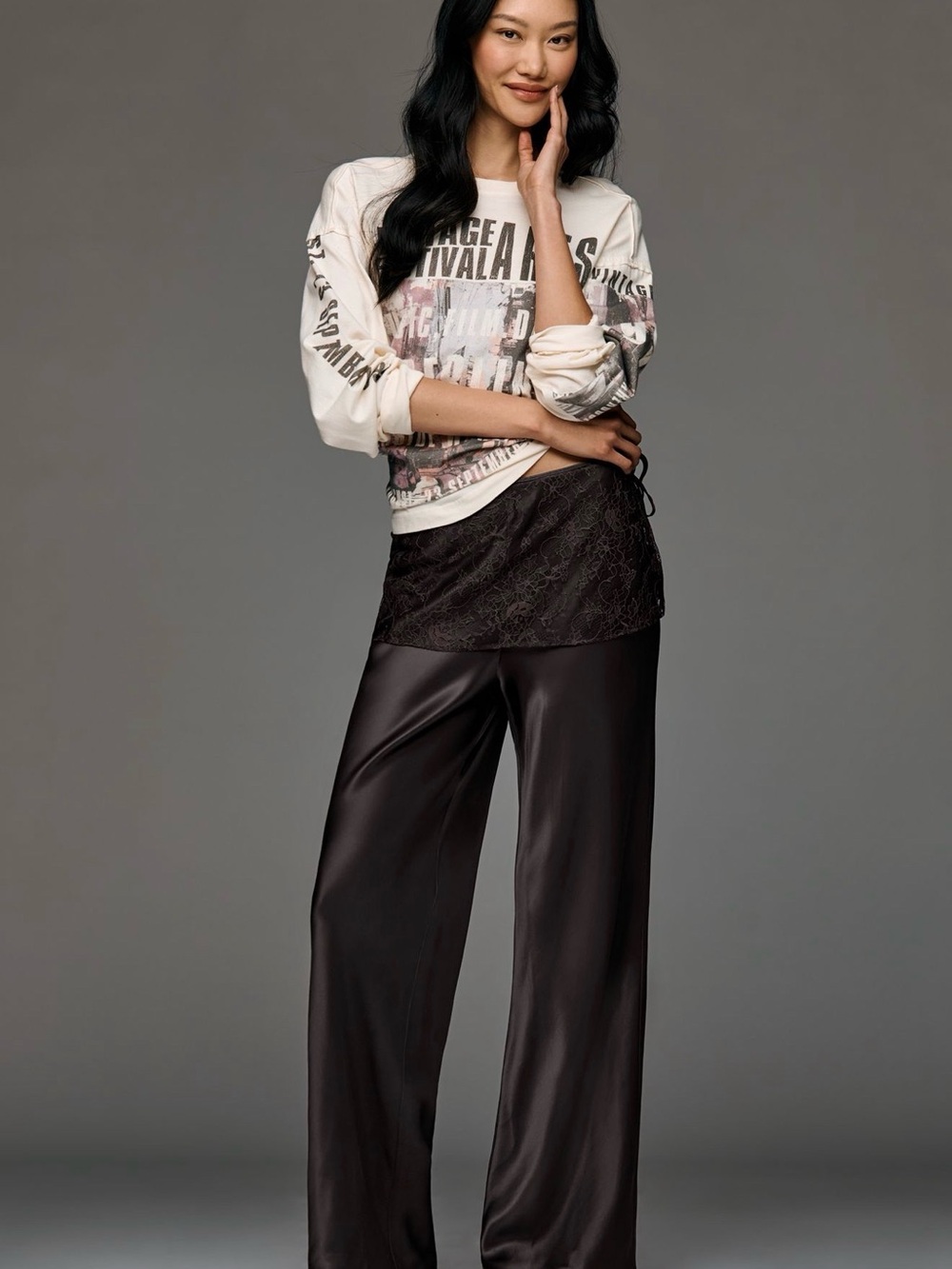 Anthropologie Wide-Leg Satin Pants in Chocolate Brown